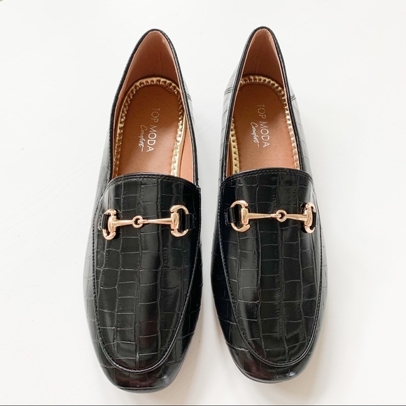 Top Moda Black Croc Loafer Astrid-1 - Picture 4 of 9